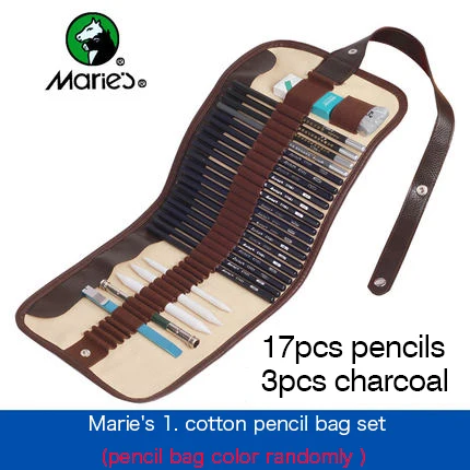 Maries black bag set 25 шт. Набор для рисования эскизов, карандаш для рисования эскиз живопись с холстом сумка карандаши уголь ушной удлинитель нож - Цвет: Maries black bag set