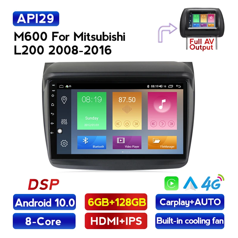 Автомагнитола HD Android 10 4G LTE мультимедийный видеоплеер для Mitsubishi Pajero Sport 2 L200