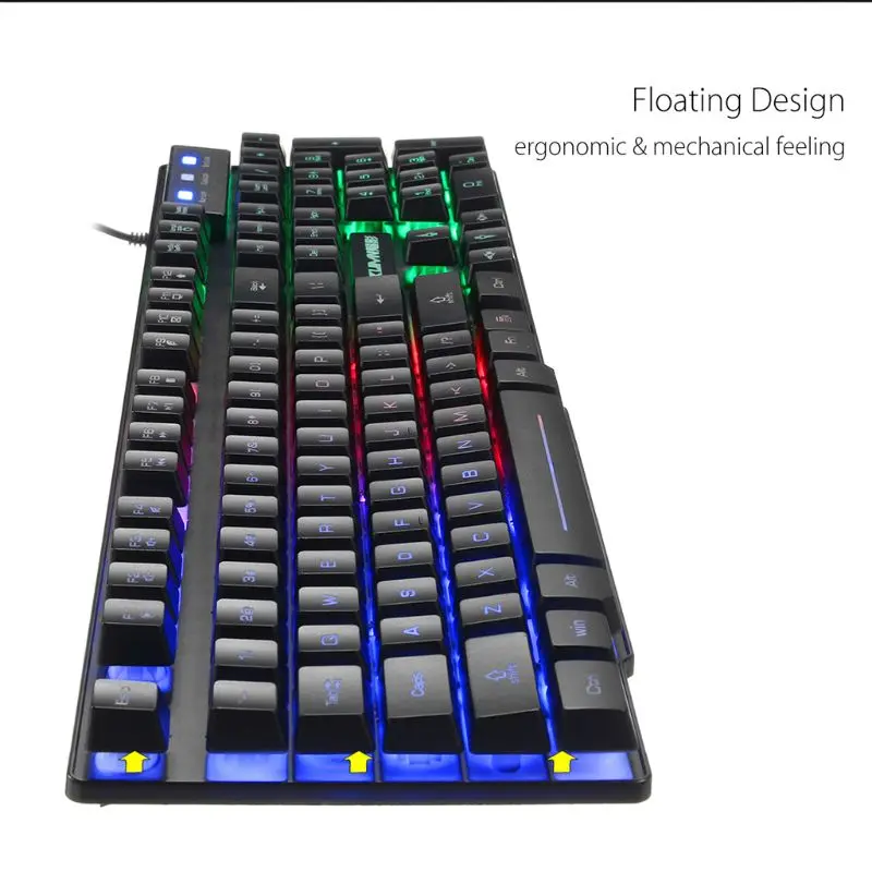 

1Set T6 Rainbow LED Backlit Multimedia Ergonomic USB Wired Gaming Keyboard Wired Mouse and Mouse Pad for PC Laptop Computer User