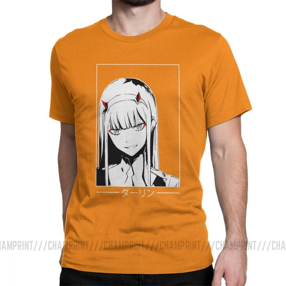 Zero Two Darling In The Franxx White Аниме Манга Футболка мужская большого размера топы хипстерские футболки с круглым вырезом очищенная хлопковая футболка - Цвет: Оранжевый
