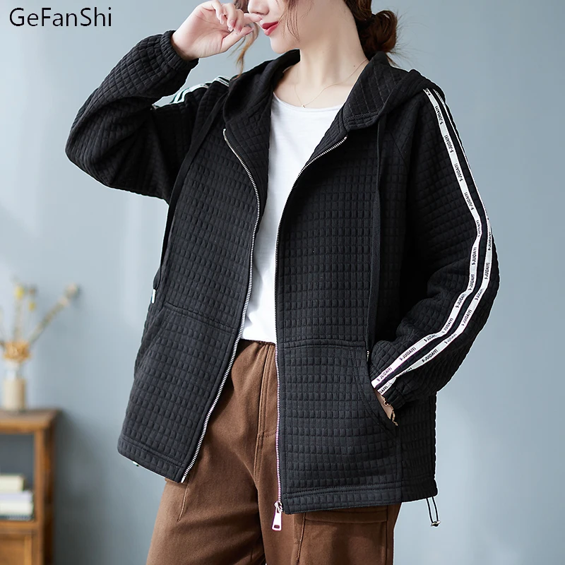 

New 2022 Korean Autumn Winter Women's Solid Coats Fashion Hooded Casual Loose Elegant Ladies Jacket All-Match Outwear