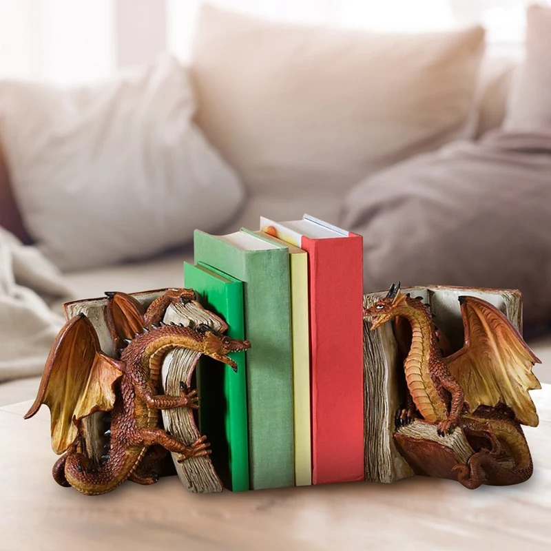 

2 PCS Resin Dinosaur Bookends Library Dinosaur Sculpture Resin Desktop Ornament Book Shelf Sculpture Decoration