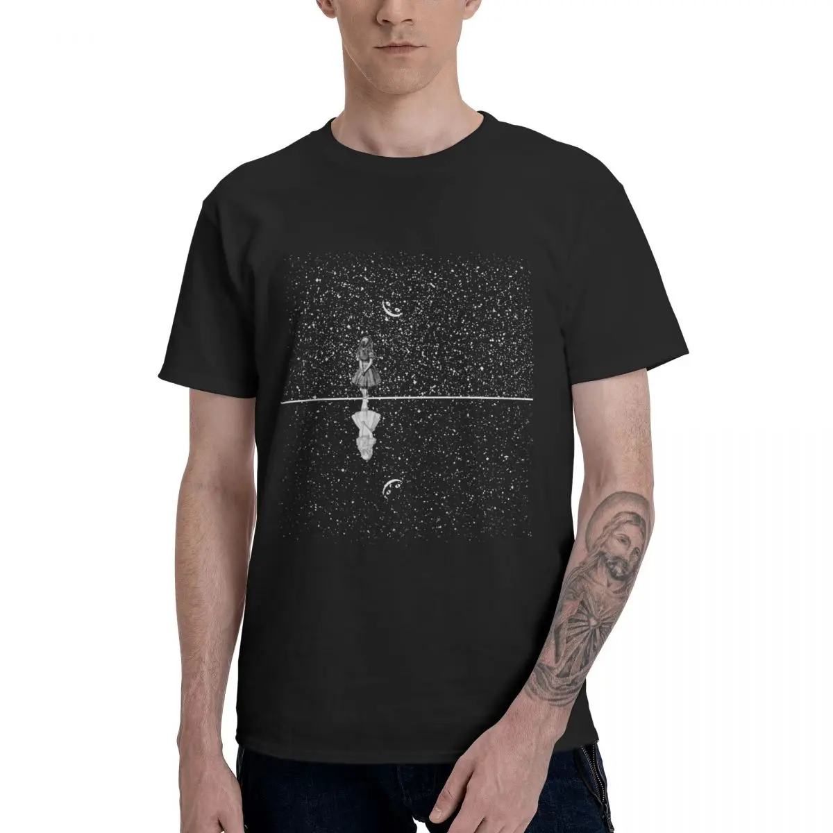 

Alice In Wonderland Starry Night T Shirt 100% Cotton Crewneck Men T-Shirts Short Long Sleeve Plus Size Gift Tees Tops