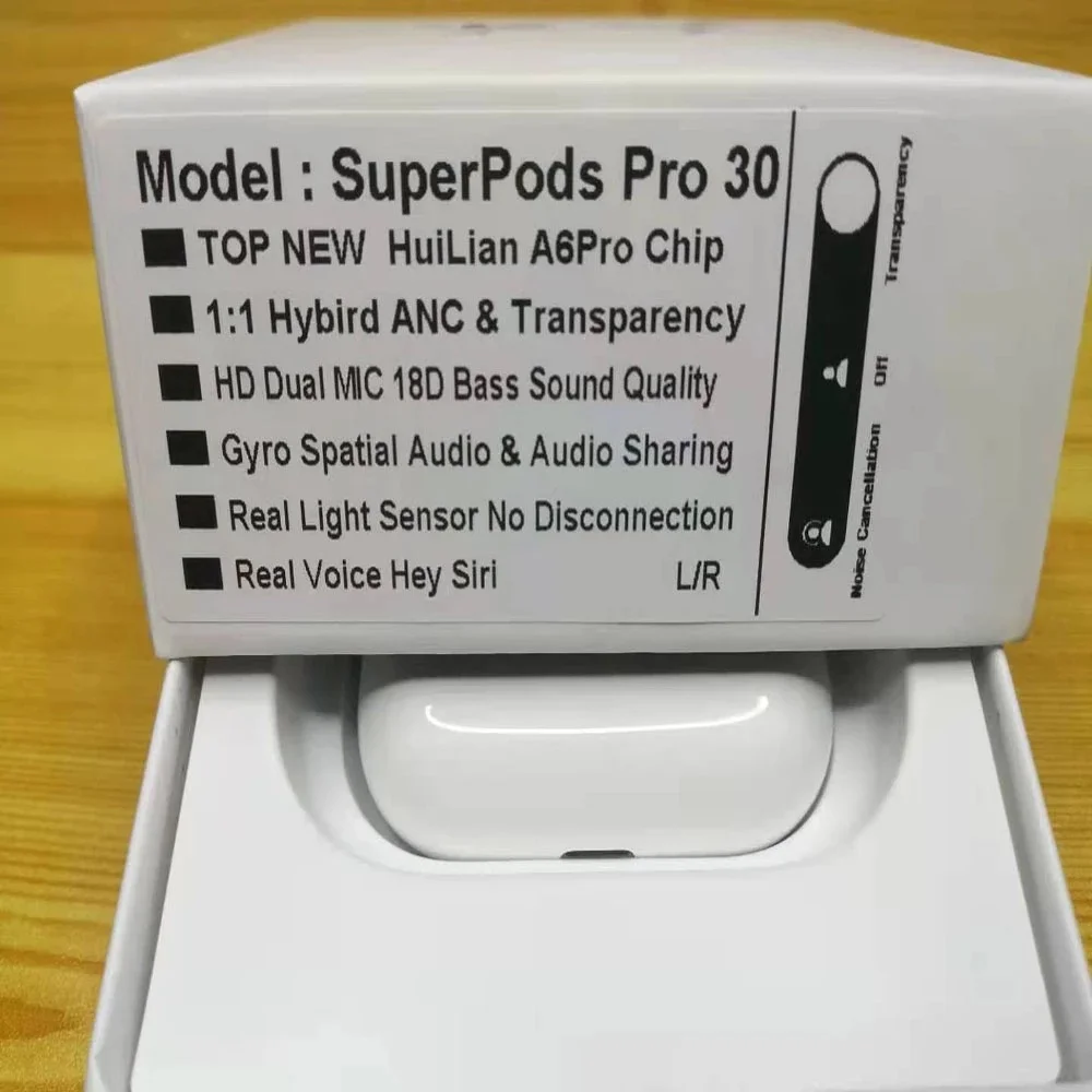 구매 SuperPods Pro 30 TWS 이어폰 무선 블루투스 이어 버드 공간 오디오 소음 차단 Super Bass Huilian A6 Pro Chip