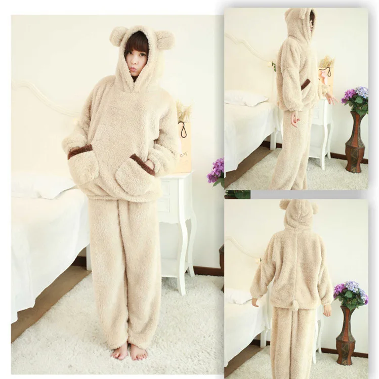 

Pjs Women Thick Warm Coral Flannel Home Clothes Plus Size Sleepwear Pijama Mujer Two Piece Set Autumn Winter Pajamas Pyjamas