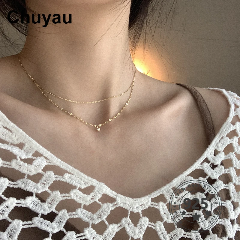 Ожерелье Chuyau из серебра 925 пробы с двумя листьями золотого цвета модная цепочка