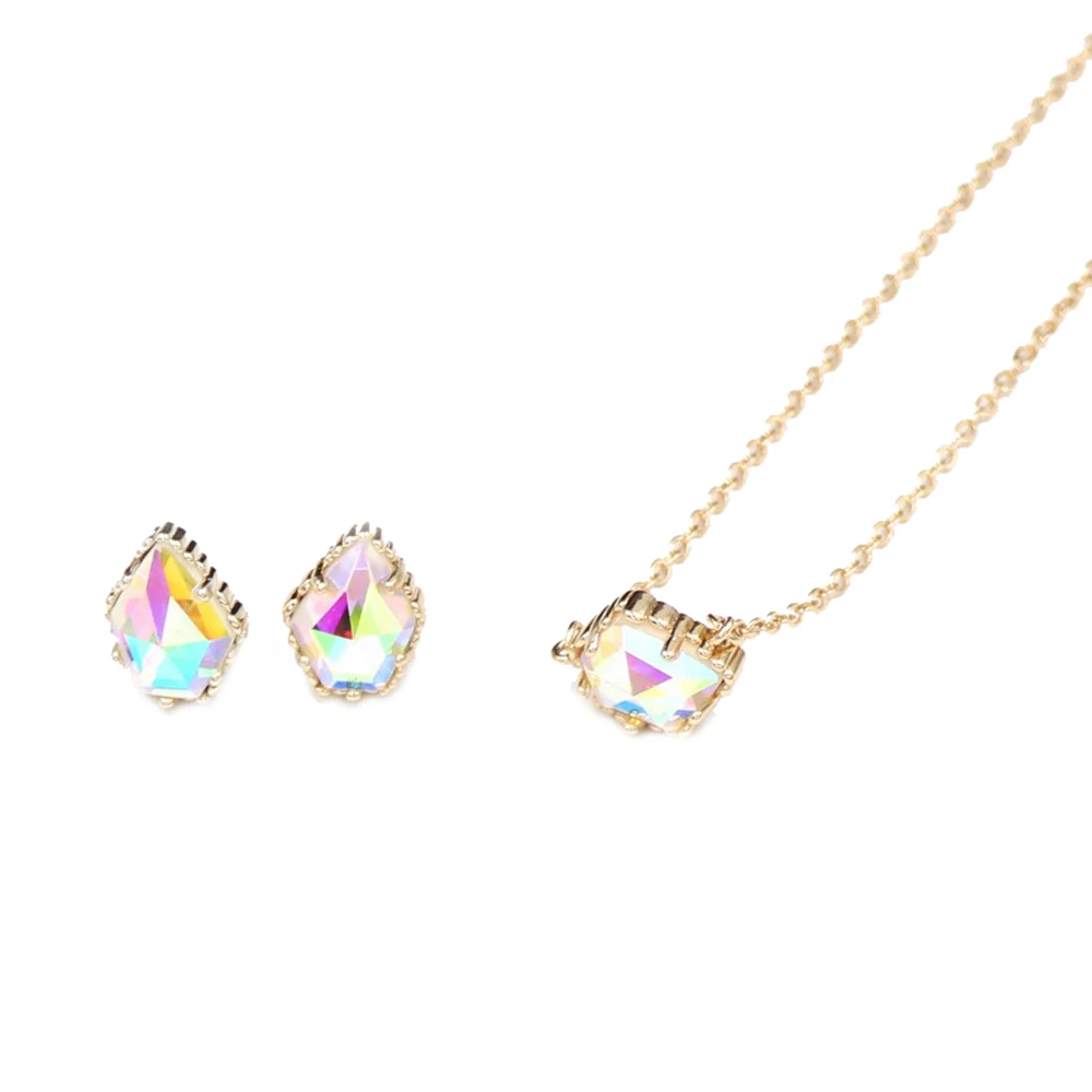 

2019 New Arrival Small Pentagon Glass Stone Inlay ChokerBetter Quality Druzy Cute Pendant Necklace
