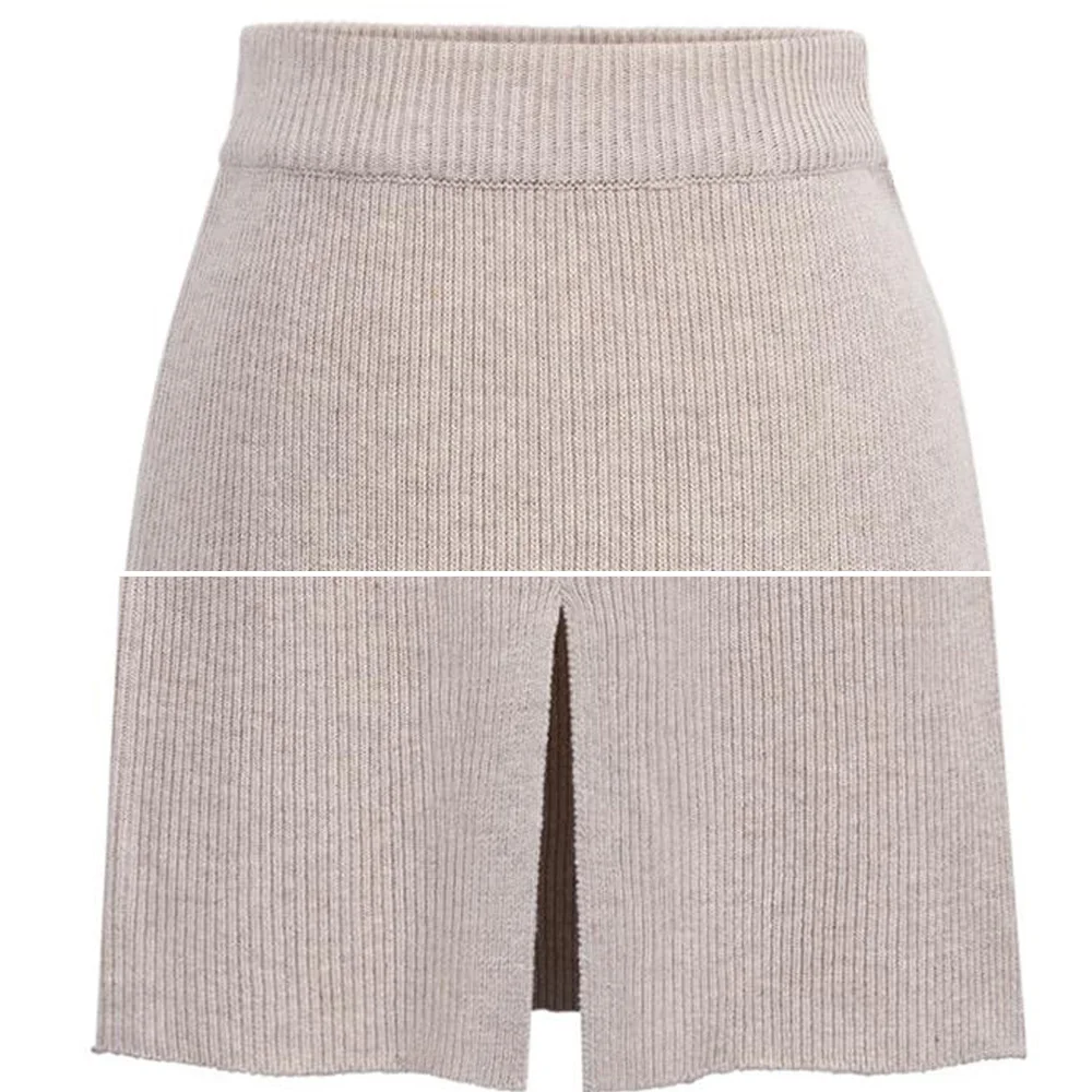 Черные вязаные женские юбки размера плюс эластичные облегающие Юбки трикотажные