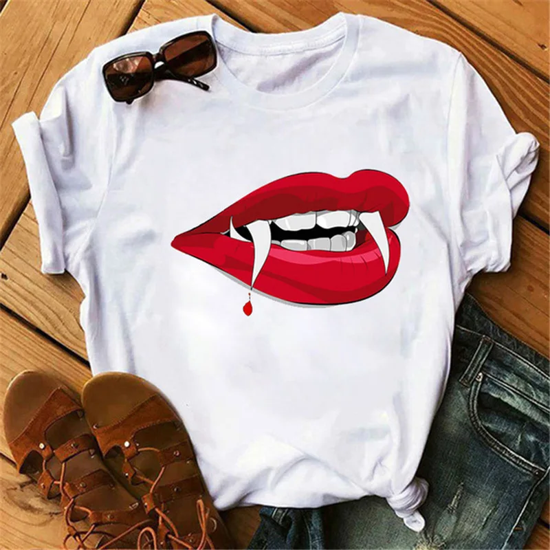 

Summer Women's Tops Ink Color Butterfly Lips Print Short Sleeve T-shirt Fashion New Casual Style