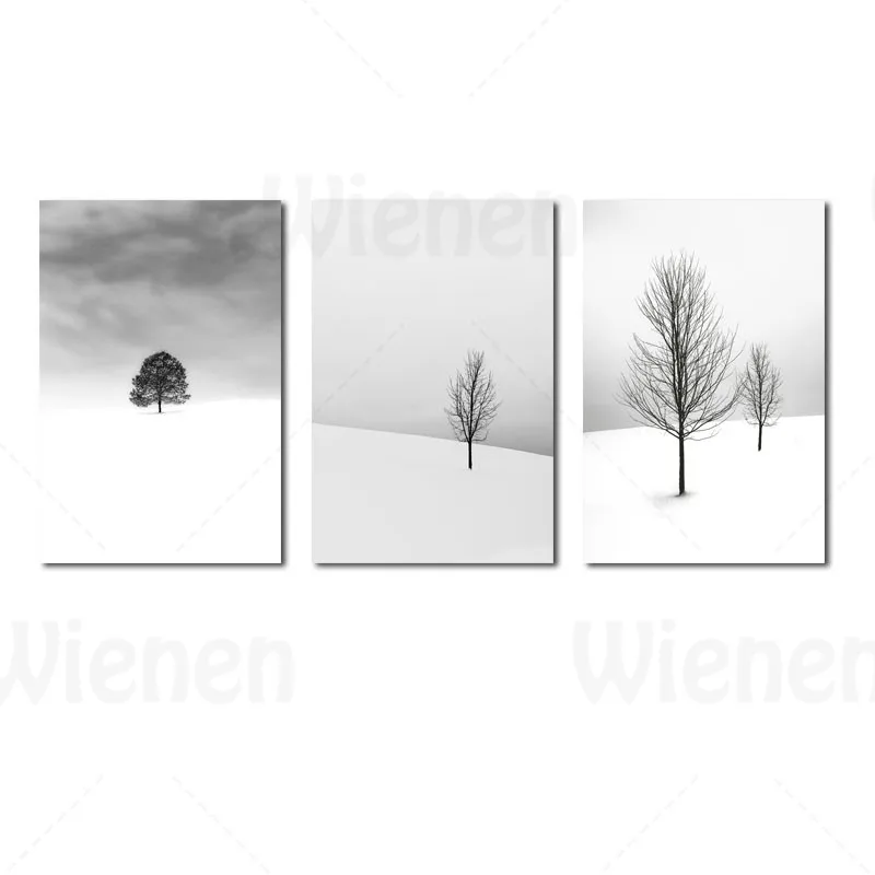 

White Snow Scenery Lone Tree Mural Canvas Painting Nordic Posters and Prints for Living Room Decoration Painting Wall Art Scener