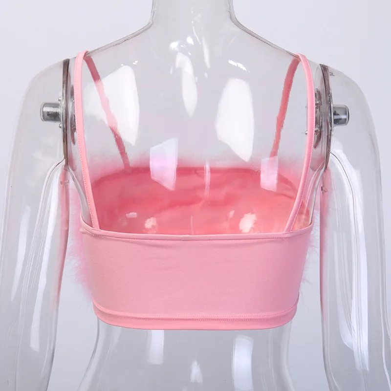 Розовый искусственный мех сексуальные короткие топы женские Лоскутные без