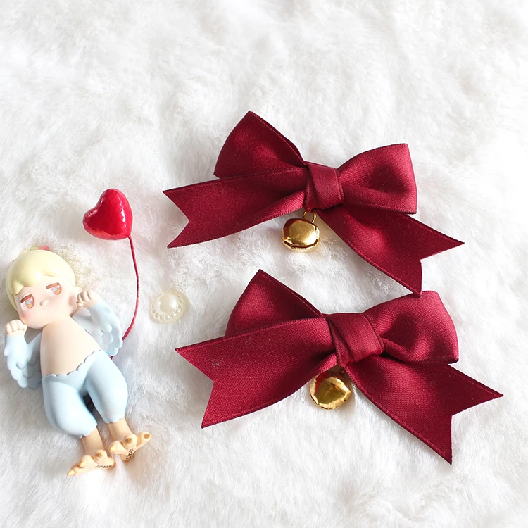 

Bell wine red pair bow headdress sweet hairpin double ponytail Lolita Lolita Christmas