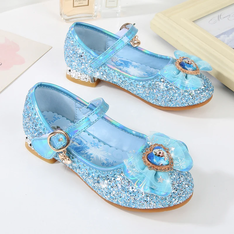 Детские летние туфли с кристаллами Модные балетки милым бантом Эльзы из