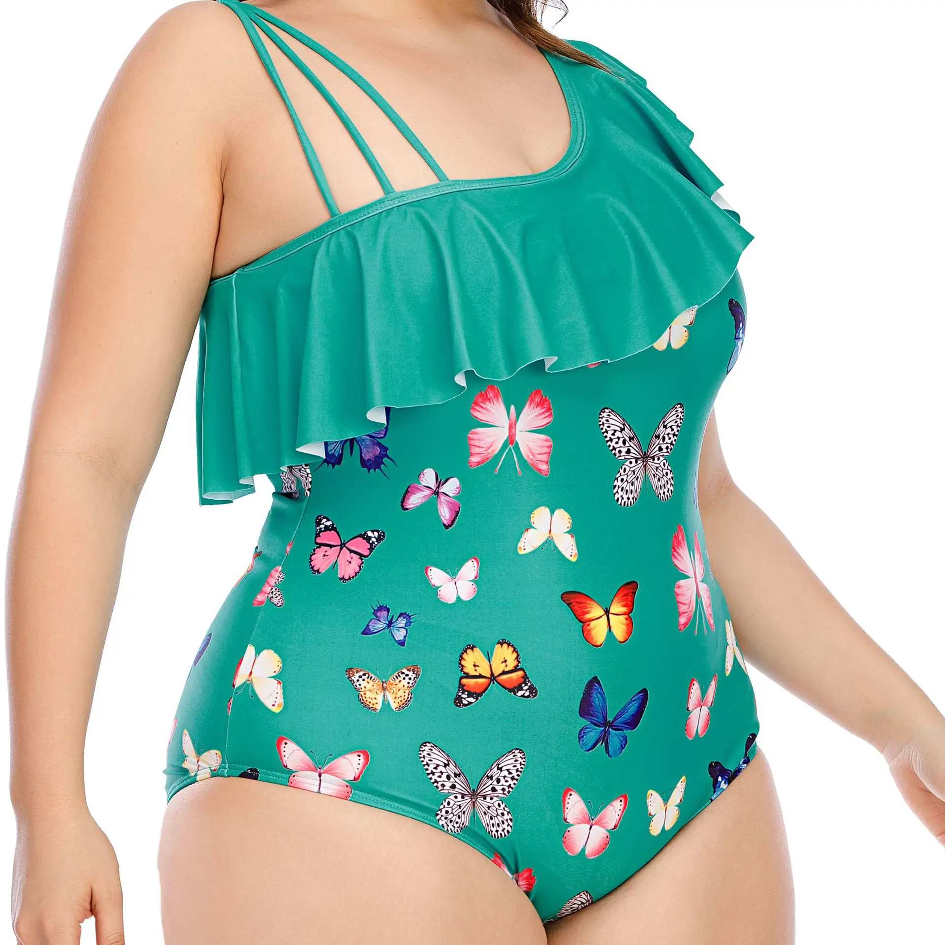 Brazilian Bikini Women Swimwear High Waist Swiming Suit 2021 Tankini Adult One Piece Swimsuit Fattening Plus Size Female Print