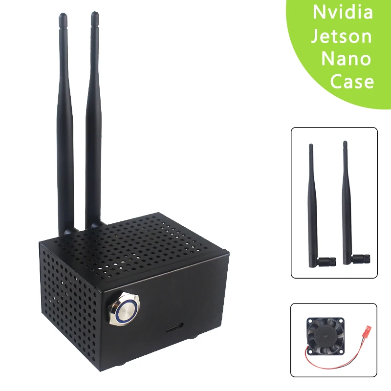 Металлический чехол для Nvidia Jetson Nano, черный корпус, кнопка включения/сброса, Дополнительный вентилятор охлаждения, поддержка антенны камеры GPIO