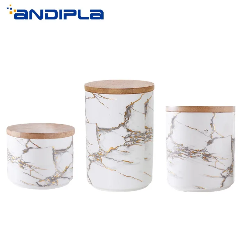 Нордическая мраморная текстура керамическая деревянная крышка банка для