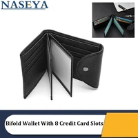 man classic style genuine leather bifold wallet with 8 credit card slots and 2 id cards window wallet gift for audi bmw kia