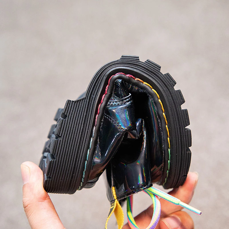 New Winter Kids Shoes PU Leather Waterproof Martin Boots Children Snow Plush Boots Brand Girls Rubber Boots Side Zipper Boots