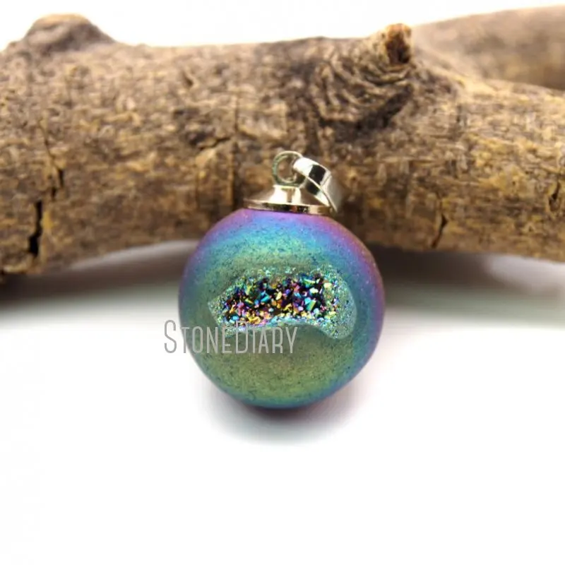 PM17335 Радужный кристалл друза медные круглые бусины подвеска титановое покрытие