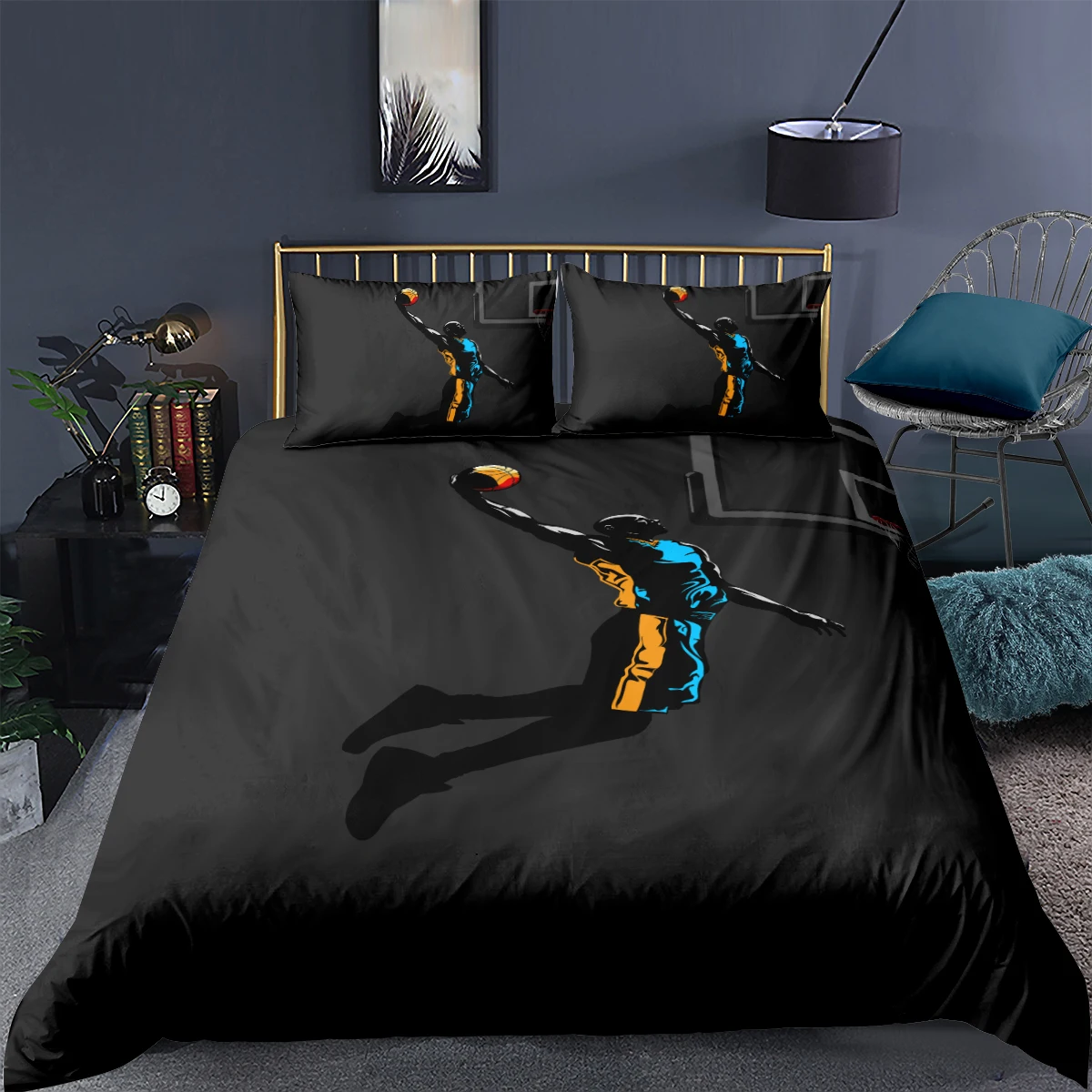

Baskball Quilt Cover Set 3D Black Comforter Covers Pillow Slips Full Double Single Twin Queen King Size 140*200cm Bedclothes