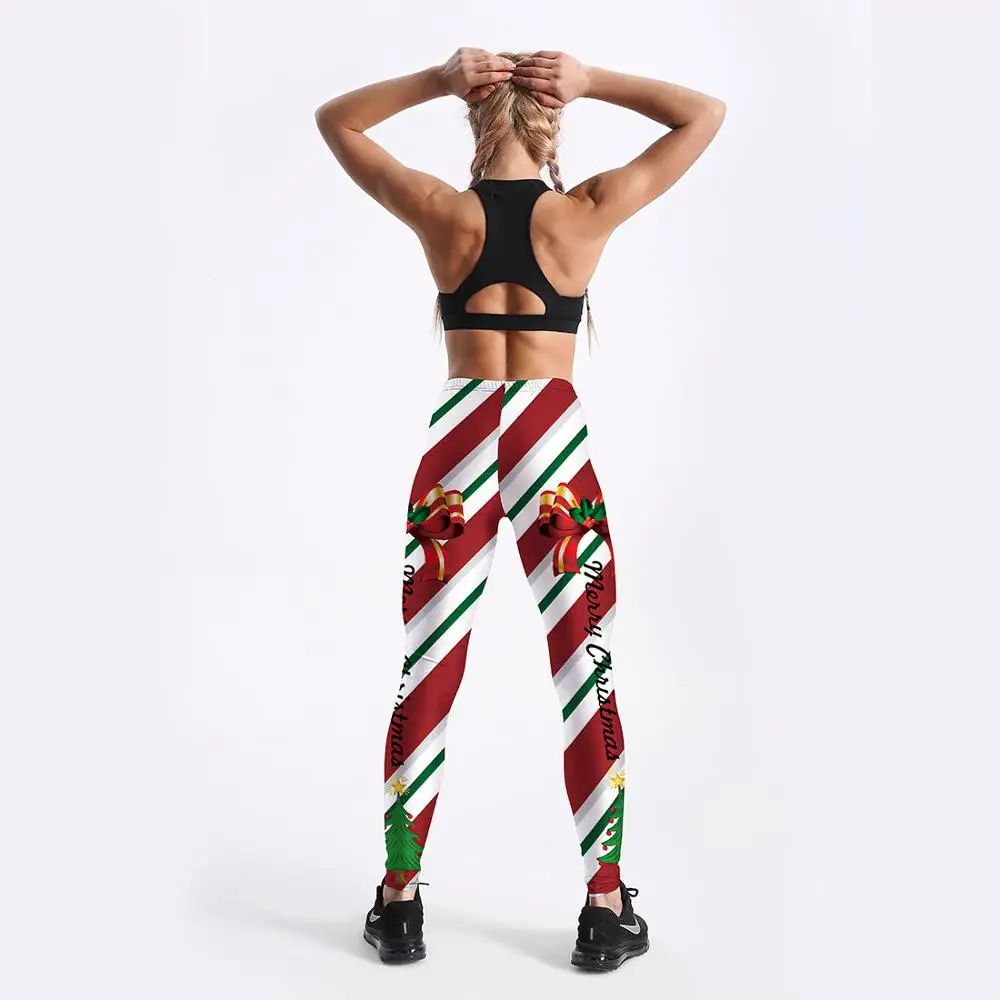 Модные женские леггинсы с рождественским принтом Санта Клауса и снеговика для