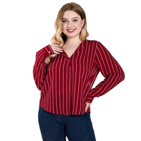 plus size shirts for women autumn long sleeve casual striped printed top v neck red women clothes xxxl