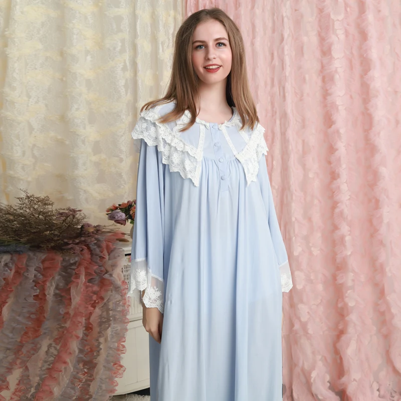 Ночная рубашка с длинным рукавом Женская хлопковая одежда для сна длинная милая