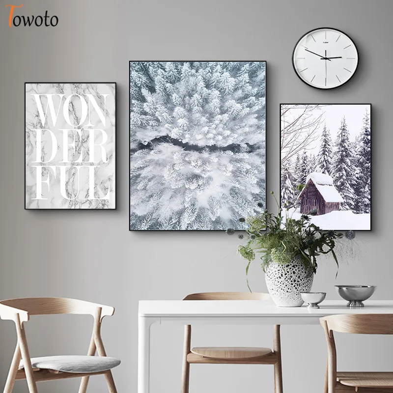 Лесной олень с печатью снега пейзаж живопись холст Природный Пейзаж Плакат