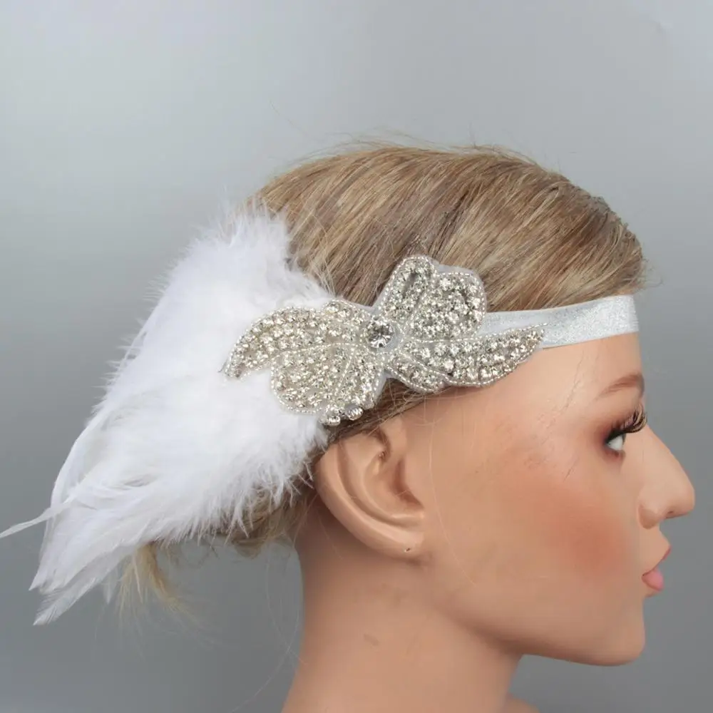 W (5PC) 1920s украшение для волос флэппер Roaring 20s повязка на голову с перьями Roaring 20s Гетсби для волос аксессуары(красный - Цвет: W (5PC)