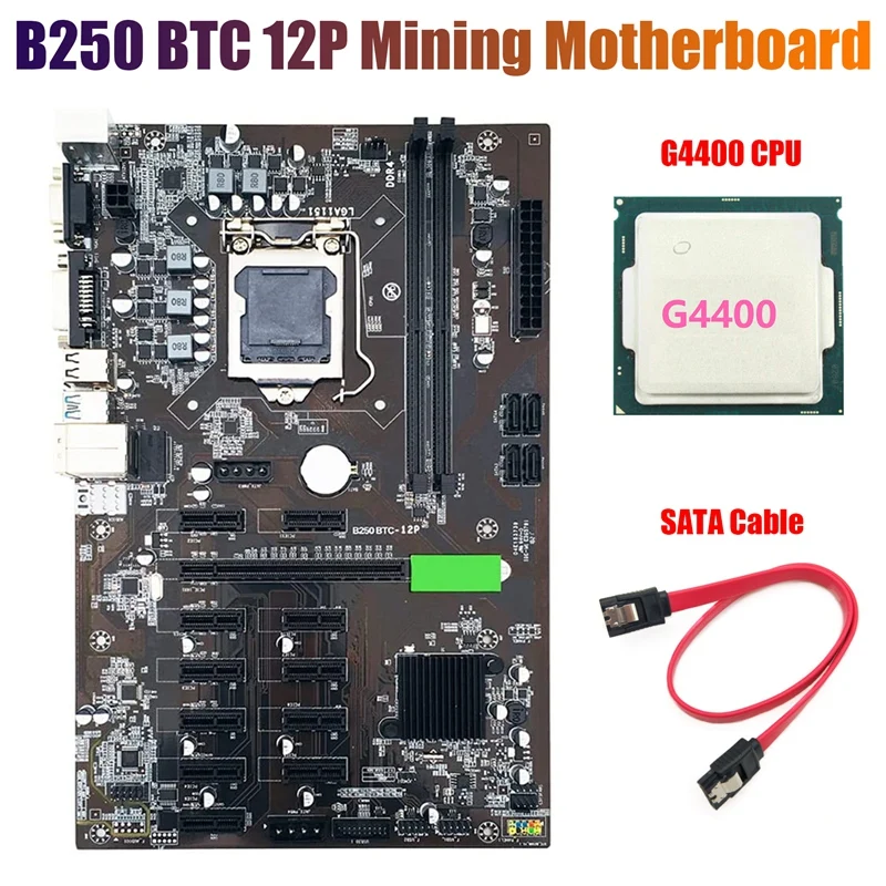 

Материнская плата B250 BTC для майнинга с процессором G4400 и кабелем SATA, LGA 1151 DDR4 12x, слот для графической карты USB3.0 для майнинга BTC