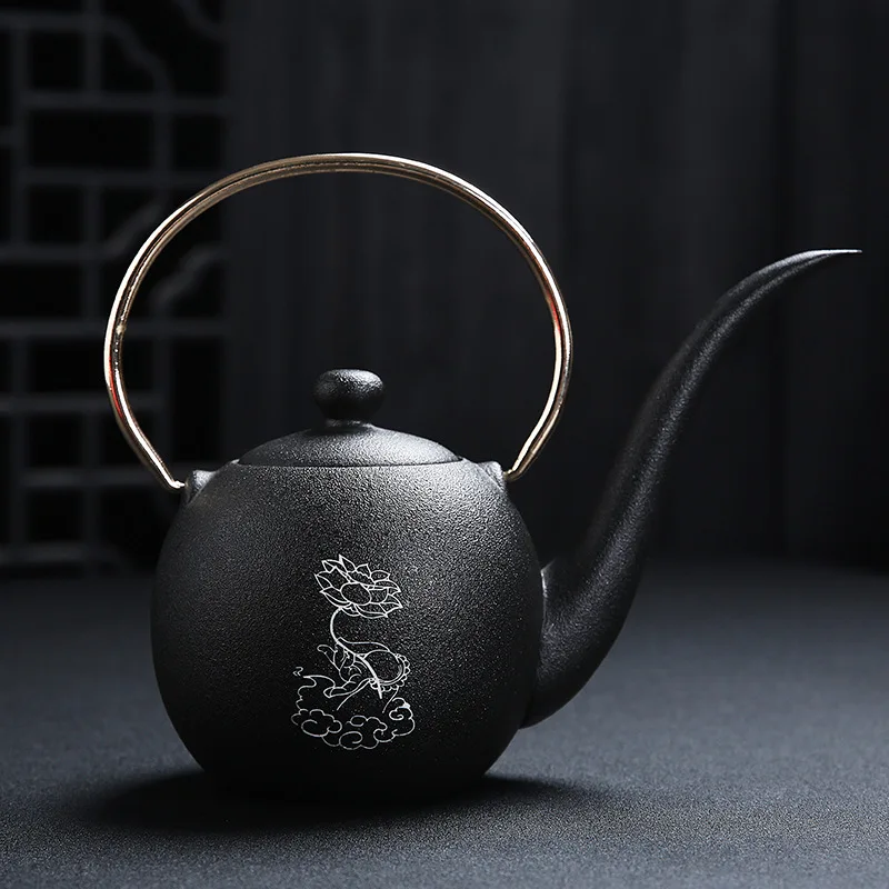 

Creative Ceramics Black Pottery Loop-handled Teapot Long Mouth Tea Pot Large Capacity Tea Kettle Porcelain Teapot China Tea