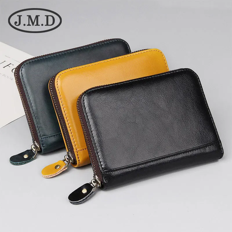 

J.M.D New Top Layer Genuine Leather RFID Card Bag Multi Card Zipper Bag Purse Wallet