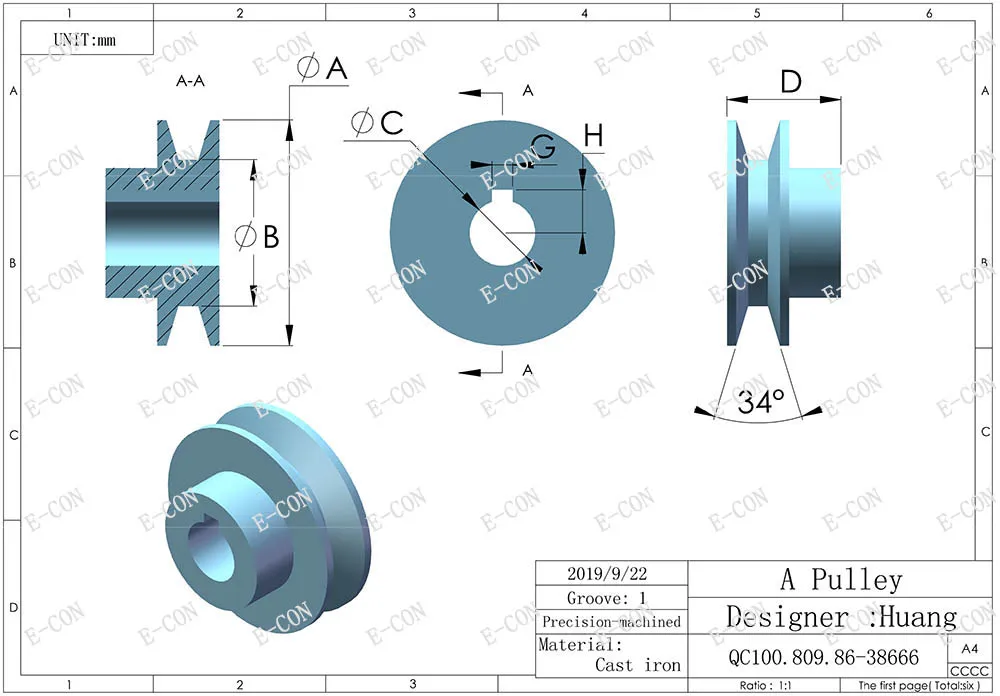 

1/5/10pcs A Type Pulley V Groove Bore 10-20mm OD 60mm for A Belt Motor