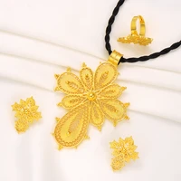 bangrui elegant gold color big cross pendant necklace drop earrings rings fashion jewelry sets african dubai jewelry gifts