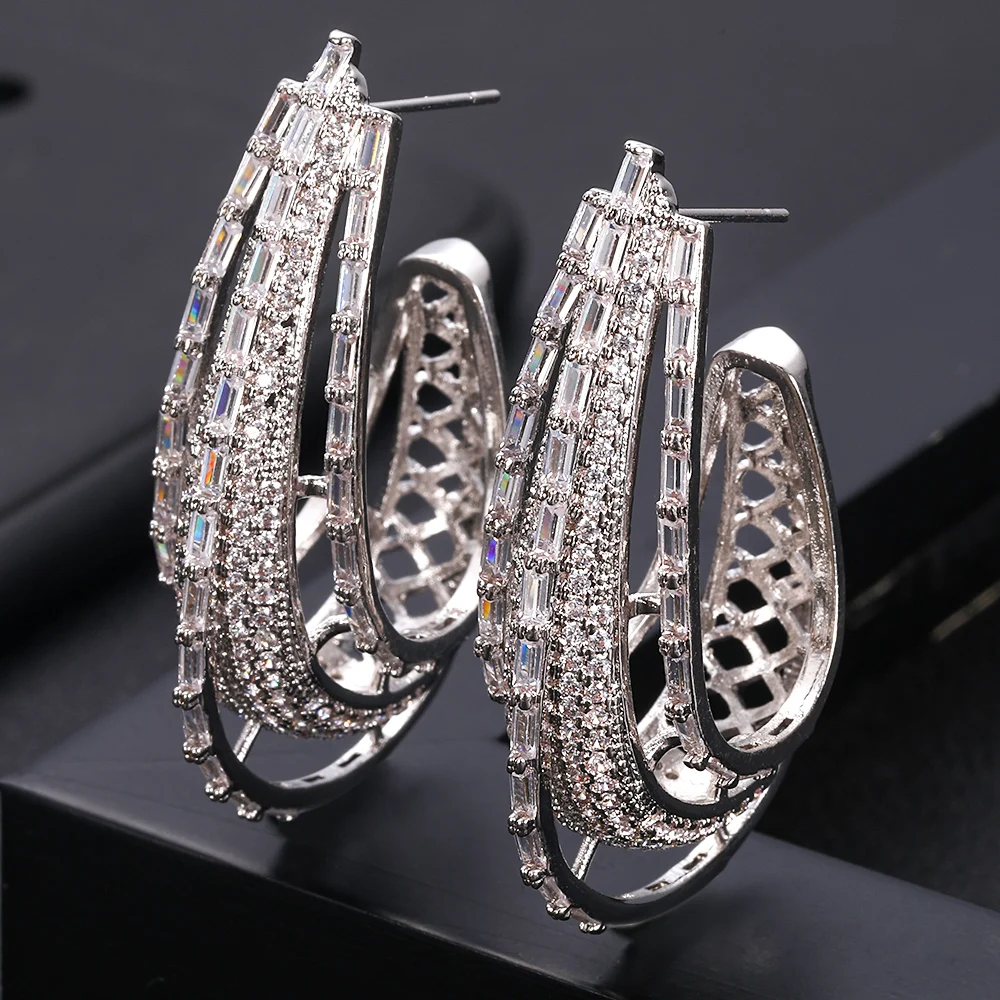 Janeklly Роскошные звеньевые цепи с фианитами эффектные большие серьги кольца для