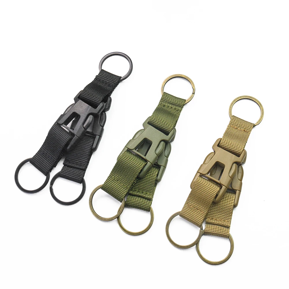 

Tactical Molle Keychain Ring Nylon Webbing Strap Belt Military Hunting Outdoor Survival Released Three Snap Buckle Fastener Hook