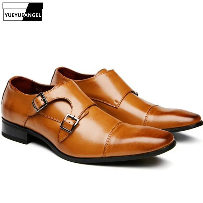 

Деловая кожаная мужская обувь; цвет черный, коричневый; модельная Повседневная обувь; дизайнерская Свадебная обувь с двойной пряжкой и реме...