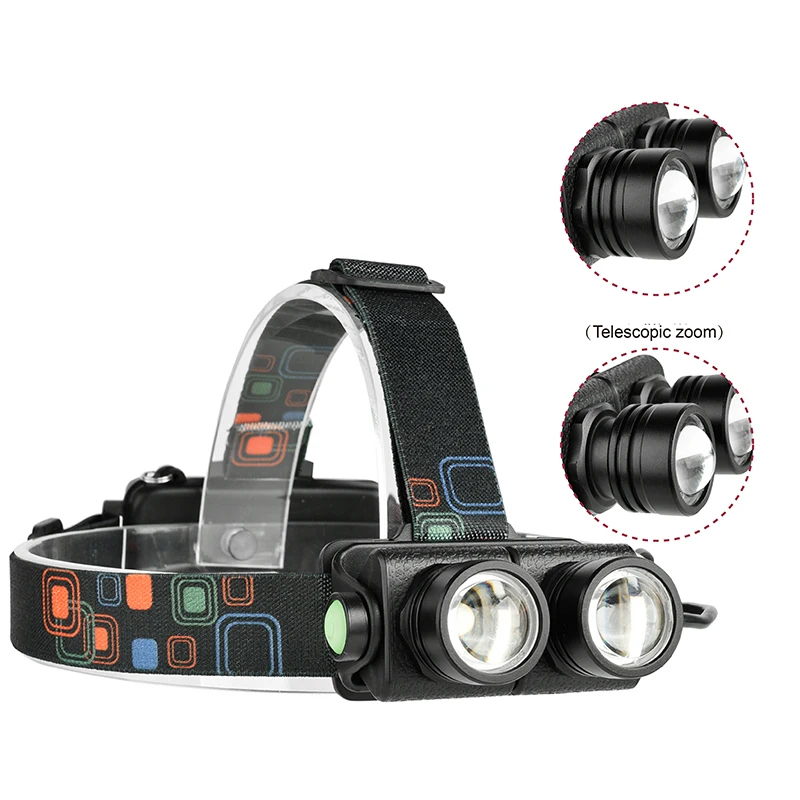 Головной светильник 2 XM L T6 Zoom светодиодный налобный фонарь USB Перезаряжаемый 18650
