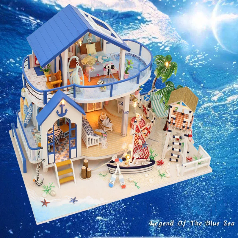 

Mini Model DIY Doll Puppet House Wooden Small Furniture House Villa Sea View Room Accessories Set Children's Birthday Toy Gift