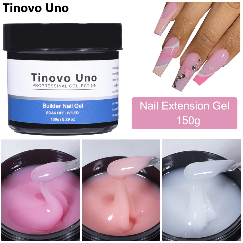 Tinovo Uno 150g oluşturucu UV jel tüm manikür tırnak sanat için uzatma poli tırnak jeli lehçe jöle pembe akrilik sert gellak tutkal