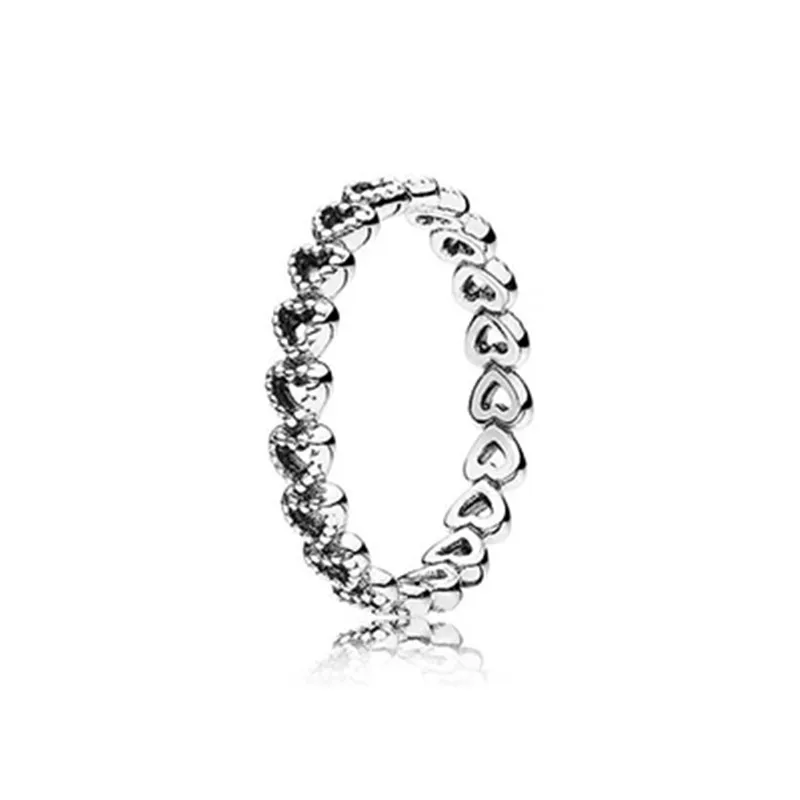 

925 Sterling Silver Sparkling Beaded Wishbone Rings Hearts Ring Pdoras For Women Jewelry Gifts