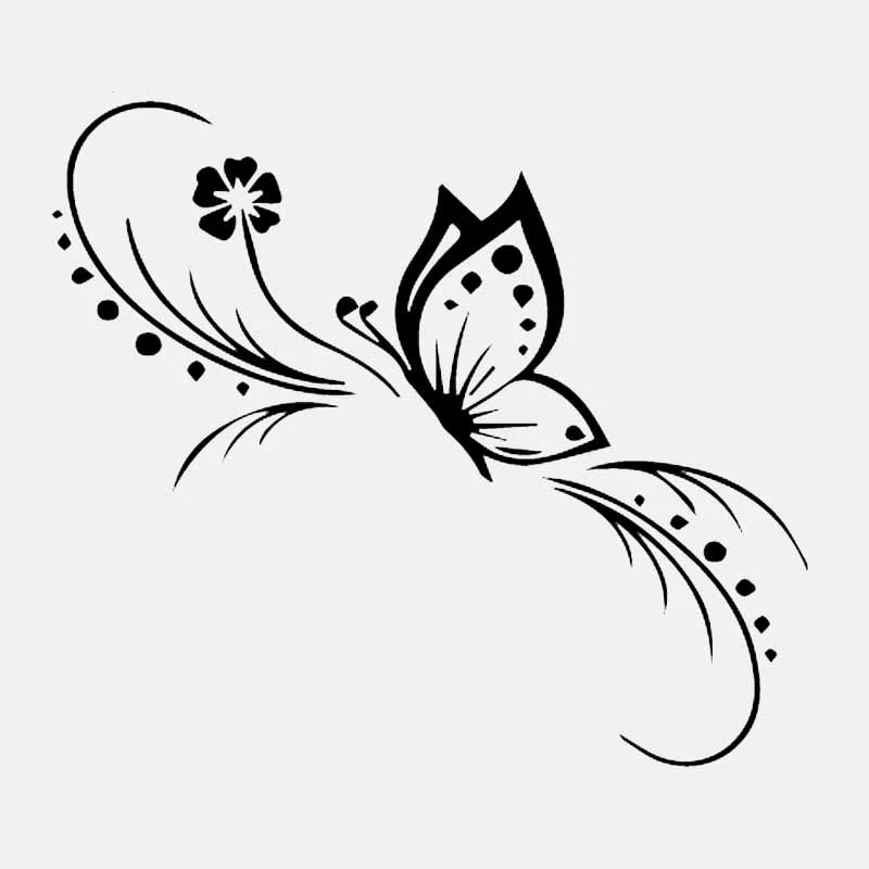 

15CM*15CM Butterfly Flower Car Sticker Decoration Floral Art KK Vinyl Decal Black/Silver Car Accessories