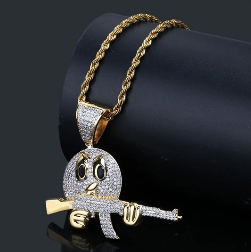 Мужской кулон в виде персонажа лица с пистолетом подвески золотого цвета