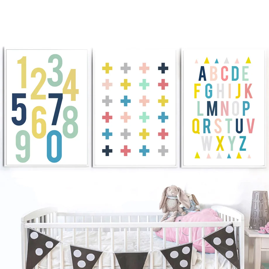 Картина на холсте с мультяшным номером 26 букв настенные картины скандинавские