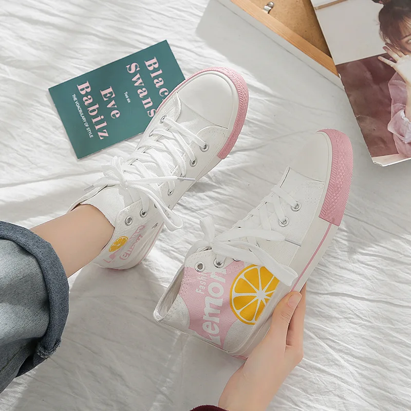 Женские кроссовки с высоким верхом повседневные холщовые спортивные желтого