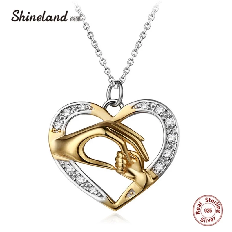 Ожерелье и подвеска Shineland Mom Loves Baby Hand in из стерлингового серебра 925 пробы с