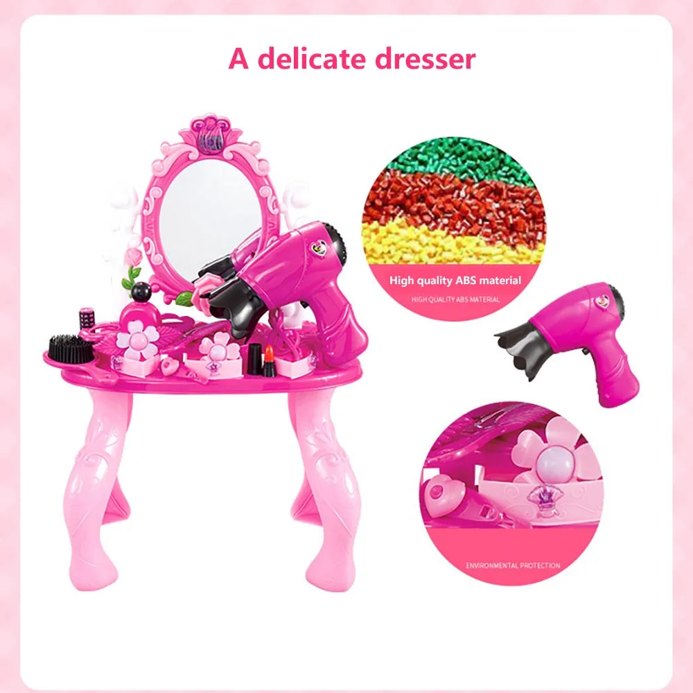 

Kids Beauty Makeup Dressing Table Pretend Play Toy Set With Mirror Lights Music Sounds For Girls 3+ Years Birthday Gift