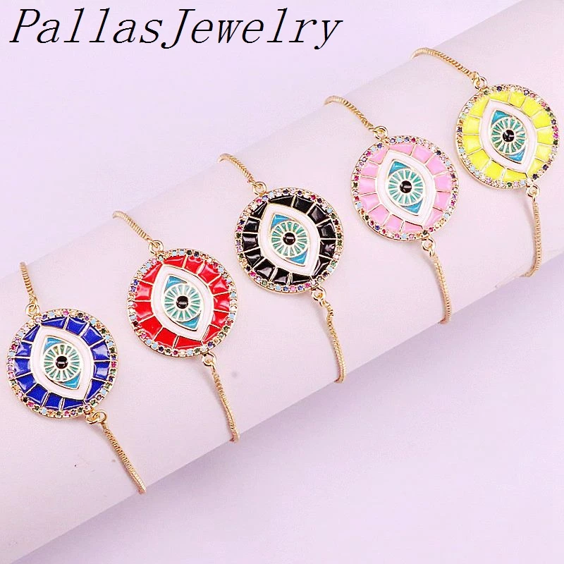 10 шт. Золотая эмаль глаз и цвет красочные кольцо с цирконом Девушки Женщины Мода