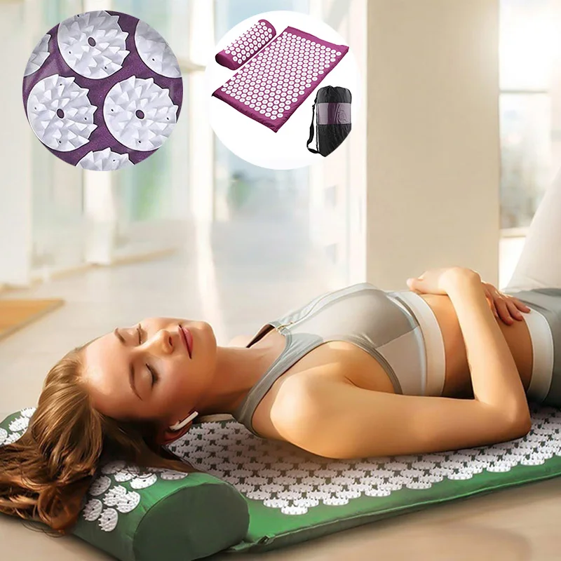 Colchoneta de acupresión de 3 piezas, aplicador de masaje con puntas, cojín de acupuntura para aliviar el estrés, dolor de espalda y cuerpo