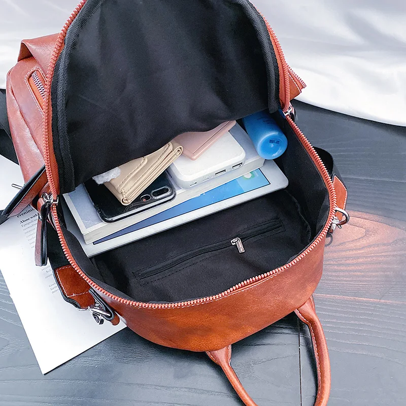 Классический кожаный рюкзак для женщин вместительные дорожные сумки ранец на